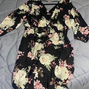 Above knee mid sleeve flair Flowey flower dress V-neck